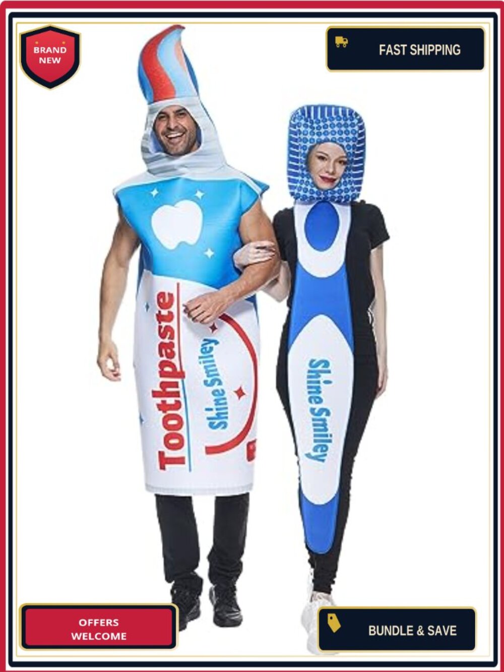 Toothbrush Toothpaste Couple Costume Set Halloween Funny Adult Outfit